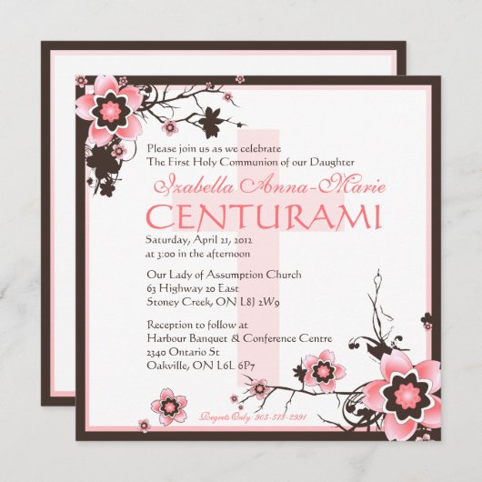 Rosa und braune Kirschblüte Einladung zur Dusche (Vorne/Hinten)