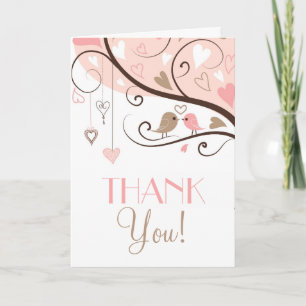 Rosa und braune Liebesvögel Hochzeit Danke Karte