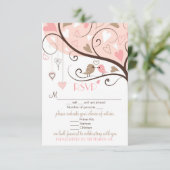 Rosa und braune Lovebirds UAWG Wedding Card RSVP Karte (Stehend Vorderseite)