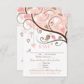 Rosa und braune Lovebirds UAWG Wedding Card RSVP Karte (Vorne/Hinten)