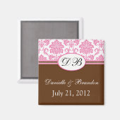Rosa und braune Monogram Damask Hochzeitsmagazin Magnet (Vorderseite/Rückseite)