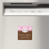 Rosa und braune Monogram Damask Hochzeitsmagazin Magnet (In Situ (Geschirrspüler))