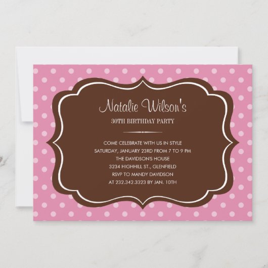 Rosa und braune Polka-Dot-Einladungen Einladung (Vorderseite)