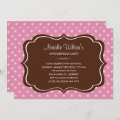 Rosa und braune Polka-Dot-Einladungen Einladung (Vorne/Hinten)