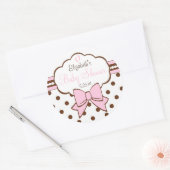 Rosa und braune Polka-Punkte mit Babyfußabdrücken Runder Aufkleber (Umschlag)