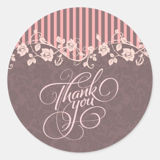 Rosa und braune Streifen und Blumenspitze Vielen D Runder Aufkleber (Vorderseite)