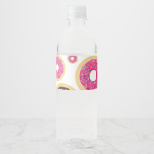Rosa und braune Streusel-Donuts moderne Geburtstag Wasserflaschenetikett