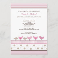 Rosa und braune Vögel Girl Babydusche Einladung