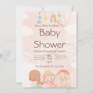 Rosa und braune Wasserfarben-Baby-Shower-Einladung Einladung