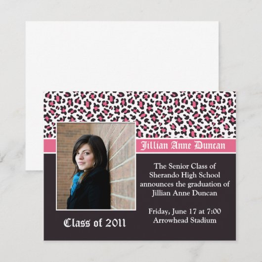 Rosa und Brauner Leopard Abschluss Einladung (Vorne/Hinten)