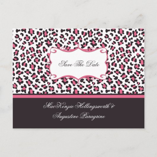 Rosa und Brauner Leopard Save the Date Ankündigungspostkarte (Vorderseite)