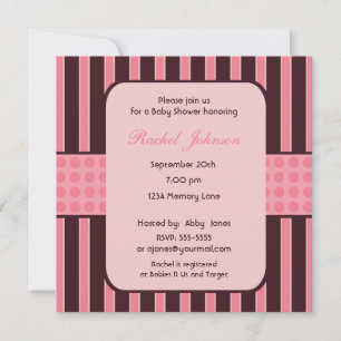 Rosa und brauner Stripe Kinderdusche Einladung