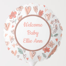 Rosa und braunes Blumenherz Begrüßungsbaby