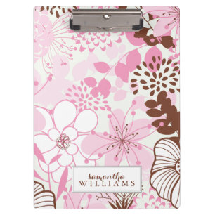 Rosa und braunes Blumenmuster personalisiert Klemmbrett