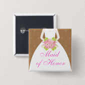Rosa und braunes Hochzeitskleid Brautparty Button (Vorne & Hinten)