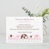 Rosa- und Brown-Elefantmädchen-Babyparty Einladung (Stehend Vorderseite)