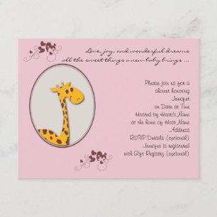 Rosa und Brown-Giraffen-Babyparty-Einladung Einladung