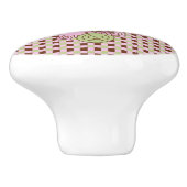 Rosa und Brown kariert mit Elefanten Keramikknauf (Seitenansicht)