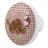 Rosa und Brown kariert mit Elefanten Keramikknauf (Rechts)