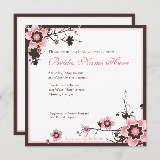 Rosa-und Brown-Kirschblüten-Duschen-Einladung Einladung (Vorne/Hinten)