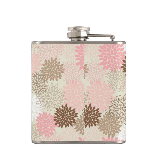 Rosa-und Brown-Mama-Muster Flachmann (Rückseite)