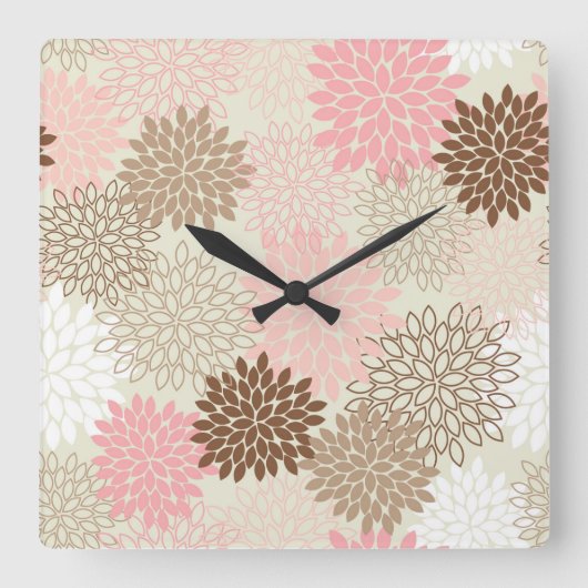 Rosa-und Brown-Mama-Muster Quadratische Wanduhr (Vorderseite)