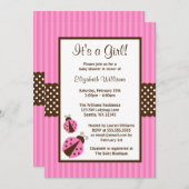 Rosa und Brown-Marienkäfer-gestreifte Einladung (Vorne/Hinten)