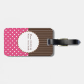 Rosa und Brown-Tupfen-Streifen-Monogramm Gepäckanhänger (Rückseite horizontal)