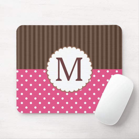 Rosa und Brown-Tupfen-Streifen-Monogramm Mousepad (Mit Mouse)