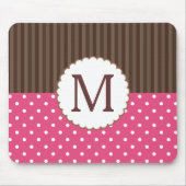 Rosa und Brown-Tupfen-Streifen-Monogramm Mousepad (Vorne)