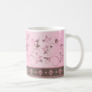 Rosa und BrownblumenKeramik-Tasse Kaffeetasse