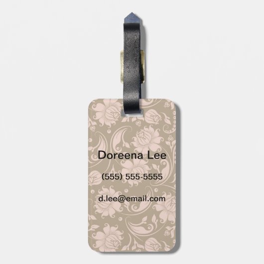Rosa und Brownblumenmuster Gepäckanhänger (Rückseite vertikal)