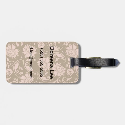 Rosa und Brownblumenmuster Gepäckanhänger (Rückseite horizontal)