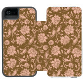 Rosa und Brownblumenmuster Incipio iPhone Geldbeutel-Hülle (Folio Geöffnet)