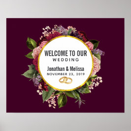Rosa und Burgund Florals Hochzeitsempfang Poster