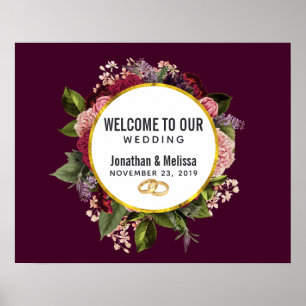 Rosa und Burgund Florals Hochzeitsempfang Poster