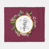 Rosa und Burgund Florals Monogram Fleecedecke (Vorderseite (Horizontal))