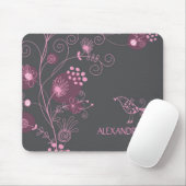 Rosa und Burgund Retro-Blume brauner Hintergrund Mousepad (Mit Mouse)