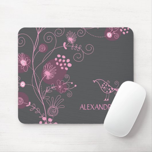 Rosa und Burgund Retro-Blume brauner Hintergrund Mousepad (Mit Mouse)