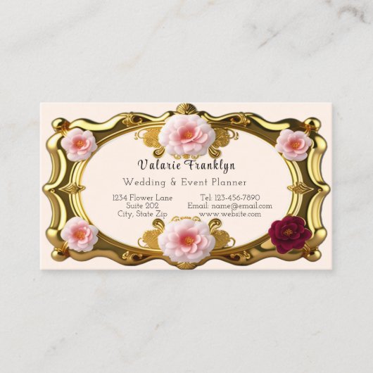 Rosa und Burgund Rose Hochzeitsplaner Visitenkarte (Vorderseite)