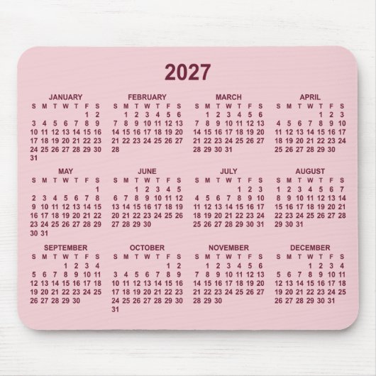 Rosa und Burgunder 2027 Kalender Mousepad (Vorne)