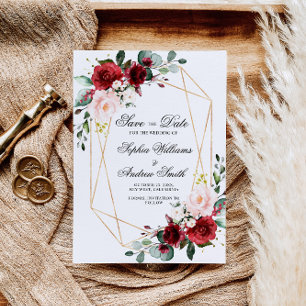 Rosa und Burgunder-Rosen Save-the-Date Einladung
