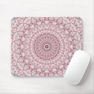Rosa und Burgunderrote florale Mandala-Muster Mousepad