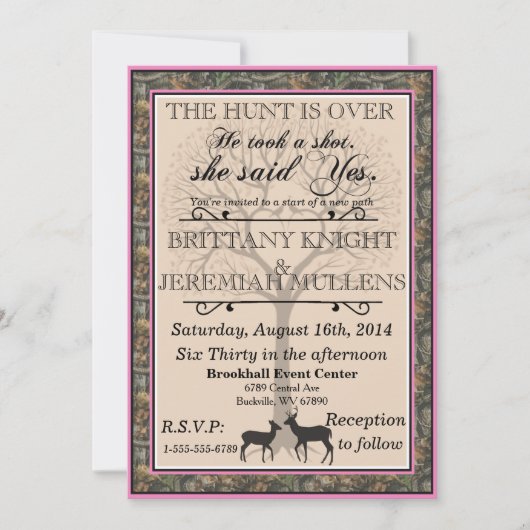 Rosa und Camouflage Hochzeit Einladung (Vorderseite)