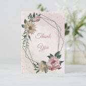 Rosa und Champagner Blume, grüne Blätter Dankeskarte (Stehend Vorderseite)