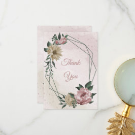 Rosa und Champagner Blume, grüne Blätter Dankeskarte