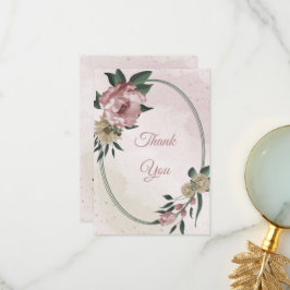 Rosa und Champagner Blume, grüne Blätter Dankeskarte