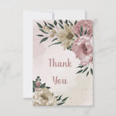 Rosa und Champagner Blume, grüne Blätter Dankeskarte (Vorderseite)
