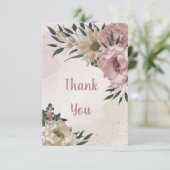 Rosa und Champagner Blume, grüne Blätter Dankeskarte (Stehend Vorderseite)