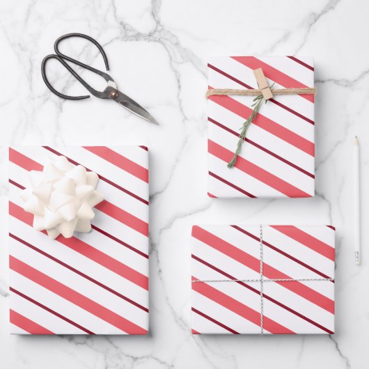 Rosa und Cranberry gestreift Weihnachtsverpackung Geschenkpapier Set (Vorderseite)